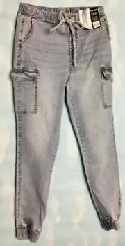 STEVE MADDEN LADIES RELAXED FIT DENIM CARGO JOGGER LIGHT BLUE PANTS SIZE SMALL