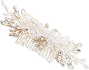 [COSMEVIVI] Handmade Bridal Hair Accessories Wedding Hair Accessories Tiara Wedding Hair Barrette Hair Wedding Headdress Bride Accessories Bridal Hair Pin Plastic and Copper Wire Golden