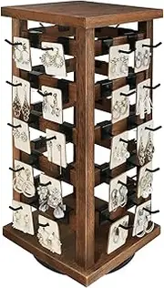 Ikee Design 5 Tiers Easy Assemble Wood Rotating Jewelry Display Tower with 42 Removable Hooks,Spinning Earring Card Storage Display Stand for Store, Showcase, Tradeshow and Home,Brown Color