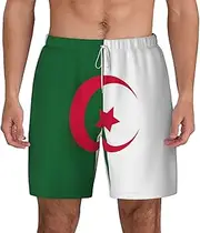 [JEJEA] Flag of Algeria Print Men's Quick-Dry Swim Trunks,Breathable Swimming Board Shorts, for Summer Surfing Beach, White, 3X-Large