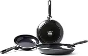 [GreenPan] Memphis Healthy Ceramic Nonstick 20, 24 and 28cm 3pc Frying Pan Set, Induction Safe, Black