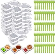 [50-Pack] Leak-Proof Dual-Compartment Sauce & Snack Containers with 50 Spoons – Food-Grade, Non-Toxic & Reusable – Ideal for Takeaway, Picnic & Parties