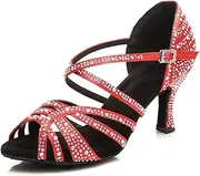 [YKXLM] Women's Ballroom Latin Dance Shoes With Rhinestone Salsa Performance Wedding Dance Shoes,L356