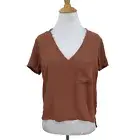 Forever 21 Woven Crop Top Womens S Small Distressed V Neck Mauve Short Sleeve