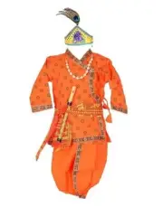 Krishna Janmashtami Cotton Costume/Dress Set for Kids, Age 3 - 4 Yrs, Orange