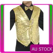Mens Sparkly Sequin Vest Waistcoat Dance Jazz Show Performance Costume Unisex