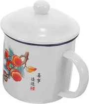 VICASKY Retro Enamel Mug with Lid Vintage Drinking Cup for Coffee Tea Milk Water Stylish Outdoor Portable Water Cup Durable and Sturdy Design for Various Beverages