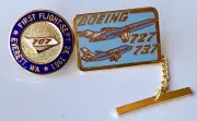 BOEING 727 737 767 Pin Tie Everett WA Blue/Gold Enamel Pilot Plane Aerospace NEW