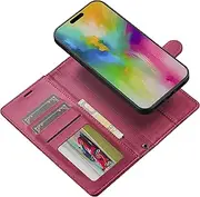 Procarcasa for iPhone 16 Plus Wallet Case,for iPhone 16 Plus Flip Case,2 in 1 Magnetic Detachable Case with Card Holders Stand Feature PU Leather Phone Cover-Dark Hot Pink