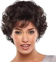 Wig Wig with Bangs for Women Natural bob Wigs Heat Resistant Short Curly Wig Synthetic(Dark Brown,57cm)