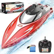 DEERC H120 RC Boat Remote Control Boats for Pools and Lakes,20+ mph 2.4 GHz Fast Racing Boats for Kids and Adults with 2 Rechargeable Battery,Low Battery Alarm,Capsize Recovery,Gifts for Boys Girls