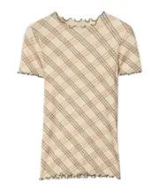 Burberry Checked Lettuce Hem Crewneck T-Shirt M Teacup