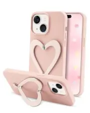 Compatible with Case, Cute 3D Love Heart Stand Slim Fit Liquid iPhone 13 Pink