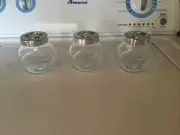 IKEA RAJTAN Spice Jars Set of 3 Glass Aluminum Color Lids 5 Oz. NEW