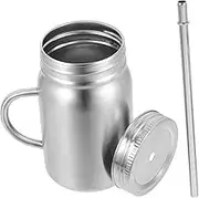 FUNOMOCYA Portable Stainless Steel Mason Jar with Straw Reusable Water Bottle for Juices Beverages Coffee for Home School Office Travel