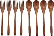 8 Pcs Wooden 9 inchJapanese Spoon Fork Set Kitchen Tableware Natural Wood Cutlery Wooden Dinner Cutlery Set