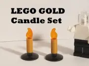 LEGO GOLD Candles Set of 2 Stands Included Flames Birthday Party Castle Potter