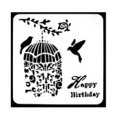 Happy Birthday Bird Birdcage Drawing Art Painting Card Craft 5" Template Stencil