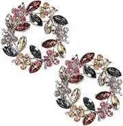 [WY LIGHTING LEVEL] Pack of 2 Flower Brooches with Crystals Lapel Pin Wreath Vintage Rhinestone Jewellery Accessory for Women Girls Bridal Coats Mother Gifts Scarves Wedding Parties Proms Valentine's Day Clothing, Zinc