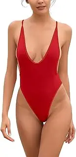 [SHEKINI] Women's One Piece Swimsuit Backless High Cut Thong Swimwear