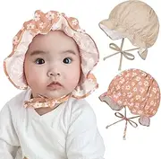 [Play Tailor] Newborn Sun Hat Baby Bonnet 2Pcs Adjustable Baby Sun Hat Infant Summer Hats for 0-18 Months Toddler