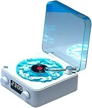 Night Light Bluetooth Speaker, Portable Vintage Record Player Bluetooth Speaker, 4 Modes Stereo Speaker with Clock and Soft Night Light for Home Bedroom (White)