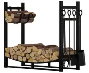 Fire Beauty Fireplace Log Rack with Kindling Holder and Firewood Storage - Inclu