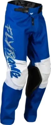 FLY RACING YOUTH KINETIC KHAOS PANTS LIGHT GREY/BLUE/WHITE