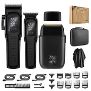Three Piece Set Electric Hair Clipper Metal Body Oil Head Electric Trimmer Pushing Cutting Carving and Shaving Set
