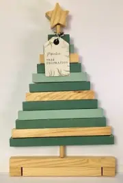 Paperchase 11" Rustic Green and Natural Wood Wooden Slat Tabletop Christmas Tree