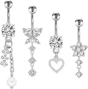 [Briana Williams] 14g Belly Button Ring Belly Button Piercing Belly Rings for Women Surgical Steel Dangle Belly Navel Rings Piercing Jewelry Silver Gold Heart Butterfly 10mm