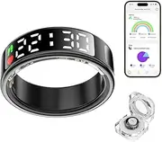 Smart Ring Health Tracker, Waterproof Fitness Ring Smart Ring with LED Screen,Bluetooth Health Ring with Charging Station,Activity Tracker/Heart Rate/SpO2/Sleep/Step (Black, 11)