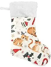 Amooorous Christmas Kitten Simple Christmas Stocking Holiday time Stocking with Plush Cuff Stocking Xmas Holiday Decoration for Classroom Bed Classroom