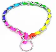 JWPC Rainbow Color Stainless Steel P Chock Metal Chain Training Dog Pet Collars Necklace Walking Training Pet Supplies for Small Medium Large Dogs,S