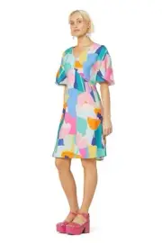 GORMAN “Tulip Tangle” Floral Linen Silk Knee Length Dress - size 16 NWT $329