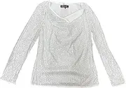 [Allegra K] Women's Sequin Glitter Tops Cowl Neck Long Sleeve Sparkle Clubwear Blouses