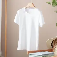 在飛比找蝦皮購物優惠-2024夏季80支絲光棉短袖女長絨棉圓領t恤上衣高級顯瘦精梳