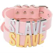 Pink Slave Collar With Gold Or Silver Letters Bdsm Kawaii Buckle Necklace - Pink With Gold