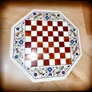 White Marble Chess Table Top, Marble Chess Set Top, Floral Inlay Art Chess Board