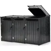 NNEMB Triple Steel Wheelie Garbage Bin Storage Shed, Enclosure with 3 Opening Do