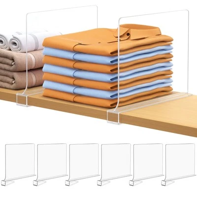 6 PCS Acrylic Closet Shelf Dividers for Wood Shelving Bedroom Kitchen Org