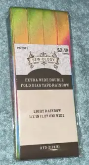Sew-ology Extra Wide Doublefold Bias Tape 1/2” 3 yards Light Rainbow NIP
