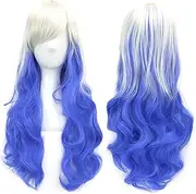 IMISSU 26'' Long Natural Hair Cosplay Wig with Bangs Colorful Halloween Costume Party Wigs for Women (White Blue)