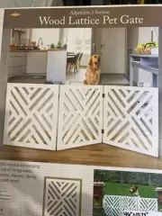 Solid Wood Lattice Freestanding Adjustable 3-Section Pet Gate Dog Fence White