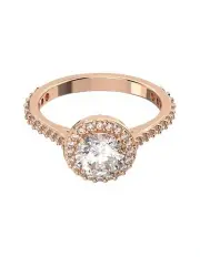 [Swarovski] Una Cocktail Ring Round Cut Pave Rose Gold-Tone Plated in White