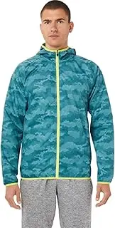 [ASICS] Men's Packable Jacket Running Apparel, 2XL, Misty Pine Print/Sour Yuzu