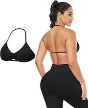 Ieumaz Impact Strappy Sports Bras for Women Backless Padded Twill Knit Deep V Halter Workout Gym Tops Yoga Bras for Women