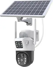 XIULIUU Solar Security Cameras Wireless Outdoor, 3K 6MP Dual-Lens Solar Cameras Security System with Solar Panel, 2.4GHz WiFi, Full-Color Night Vision, Panoramic PTZ, Motion Tracking, 2-Way Audio
