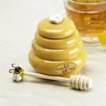 Mini Honey Pot Ceramic Jar & Wood Dipper Joie MSC Beehive with Bee