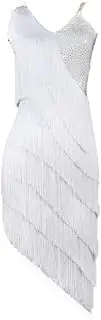 [JRUIA] Latin Dance Performance Costumes for Women Flapper Tassel Tango Dancewear Cha Cha Salsa Dresses Asymmetric Hem
